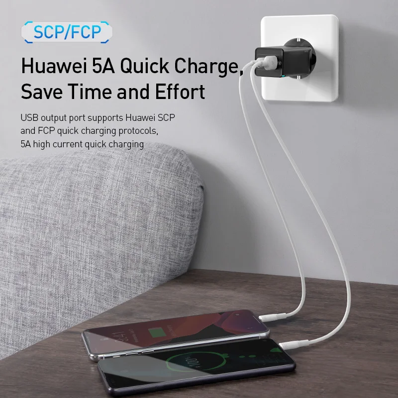 Baseus 65W GaN Fast Charger with Quick Charge 4.0 3.0 AFC SCP USB PD Charger For iPhone 11 Pro Macbook Pro Xiaomi Samsung Huawei