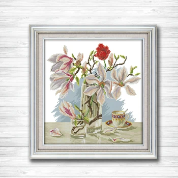 

Magnolia flower vase decor painting dmc 14CT 11CT counted cross stitch Needlework Set Embroidery kits chinese cross stitch