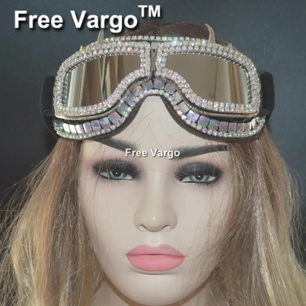 Голографические Стразы с заклепками Rave Streampunk Burning Man Spike костюм кибер-готы очки Маскарадная маска для женщин