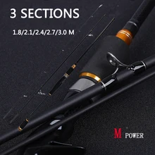 3 Section Carbon Travel Fishing Lure Rod 1.8/2.1/2.4/2.7/3.0m Spinning Casting Rod Pole M Power Bait W.T 10-25g Line W.T 12-25lb