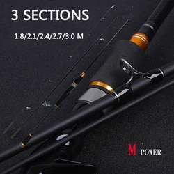 3 Section Carbon Travel Fishing Lure Rod 1.8/2.1/2.4/2.7/3.0m Spinning Casting Rod Pole M Power Bait W.T 10-25g Line W.T 12-25lb