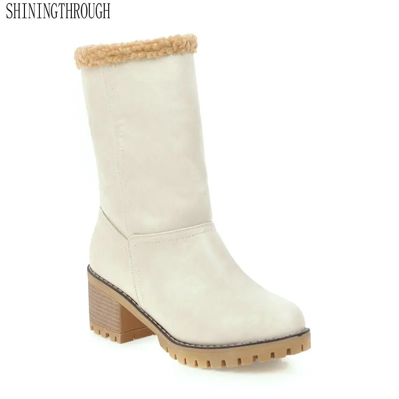 

2020 New Women Mid Calf Not Lace-up Boots Fashion Flanging Elegant Square High Heel Women Autumn Winter Casual Party Shoes