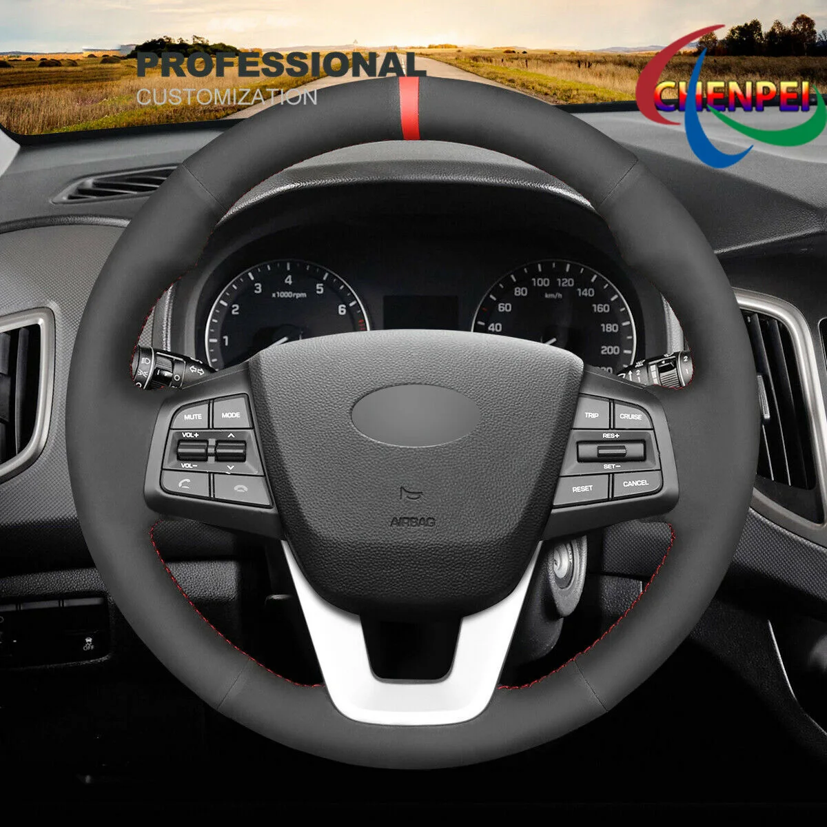 

DIY Hand-Sewn Black Suede Car Steering Wheel Cover For Hyundai Creta 2016 2017 ix25 2014-2016 car Interior Accessories