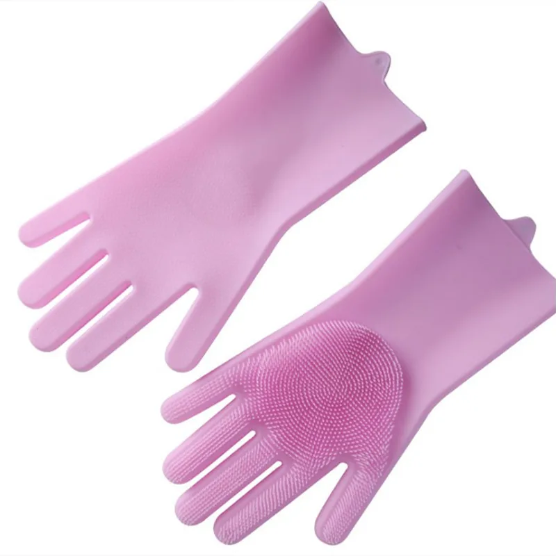 1 пара перчаток кухонные силиконовые чистящие перчатки волшебные силиконовые перчатки для мытья посуды щетка для домашнего хозяйства резиновый инструмент для чистки кухни - Цвет: pink