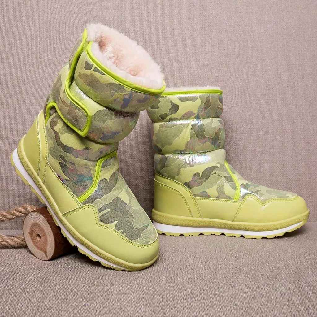 Women Boots Camouflage Waterproof Shoes Ladies Snow Plus Velvet Keep Warm Winter Ankle Booties Flat Round Toe 2019 | Обувь