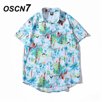 

OSCN7 Casual Cloud Printed Short Sleeve Shirt Men Street 2020 Hawaii Beach Oversize Women Fashion Harujuku Shirts for Men 2036