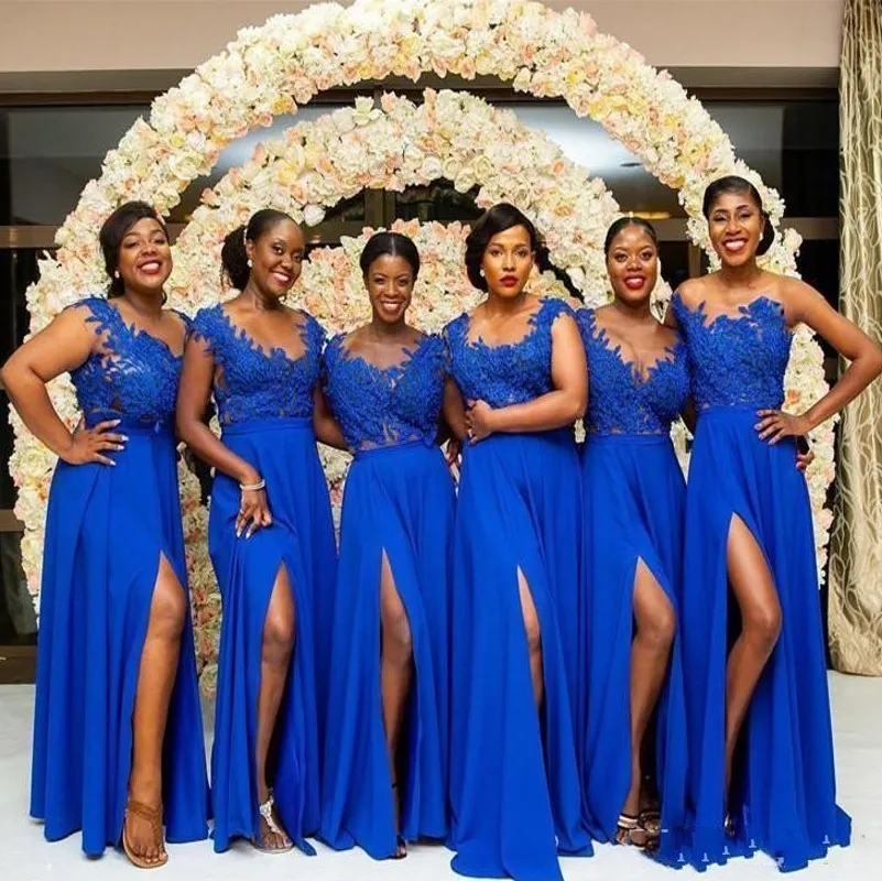 Vestidos dama de honor Элегантные платья подружки невесты синие длинные платья подружки невесты Casamento аппликации шифоновое свадебное платье для гостей