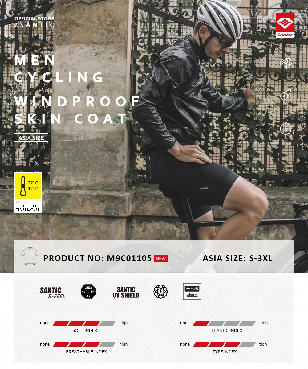 Santic, новинка, водонепроницаемая мужская куртка для велоспорта, ветрозащитная, маленькая, дождевик, защита от солнца, UPF 50+, для спорта на открытом воздухе, мягкие, куртки для велоспорта