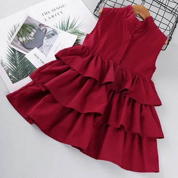 

Girls Dress 2020 New Summer Layered Princess Dress Solid Elegant Casual Ruffles Costumes Party Dresses Children Clothing 3-7Y