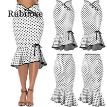 Women's Midi Flounced Skirt Causal Pencil Formal Skirt Work Mermaid Bodycon Dot Skirt