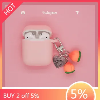 

For AirPods Pro 4 Case Cute Sweet Peach keychain Silicone Case coque for Air Pods Pro4 Earbuds Protect Cover Capa