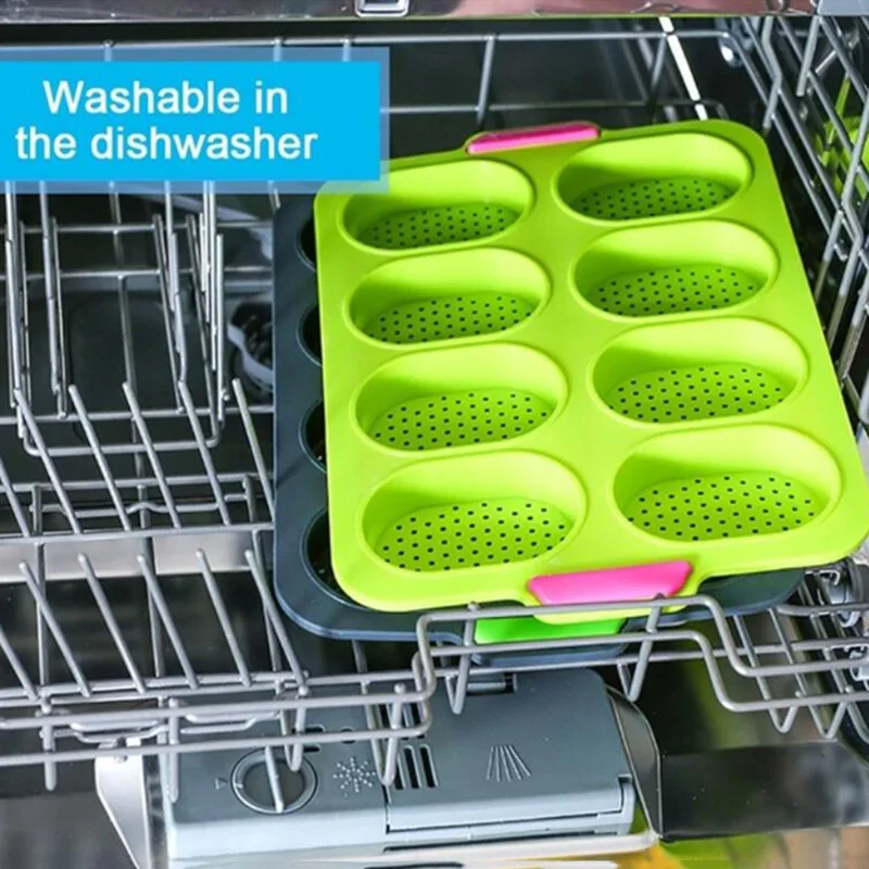 Silicone Bread Baking Mold Non-stick Perforated Fench Bread Forms Tray Baguette Loaf Baking Pan Bakery Tools
