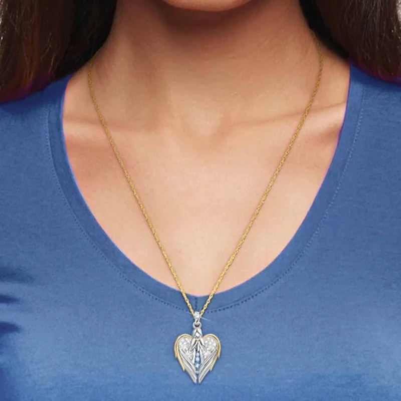 1 шт золотые серебряные со стразами Стразы в форме сердца дизайн ангел свитер с крыльями цепь подвески ожерелья для женщин угол девушка подарок