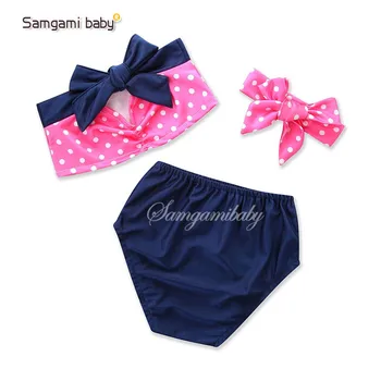 

2020 baby swimsuit summer girl pink white dot bow split swimwear