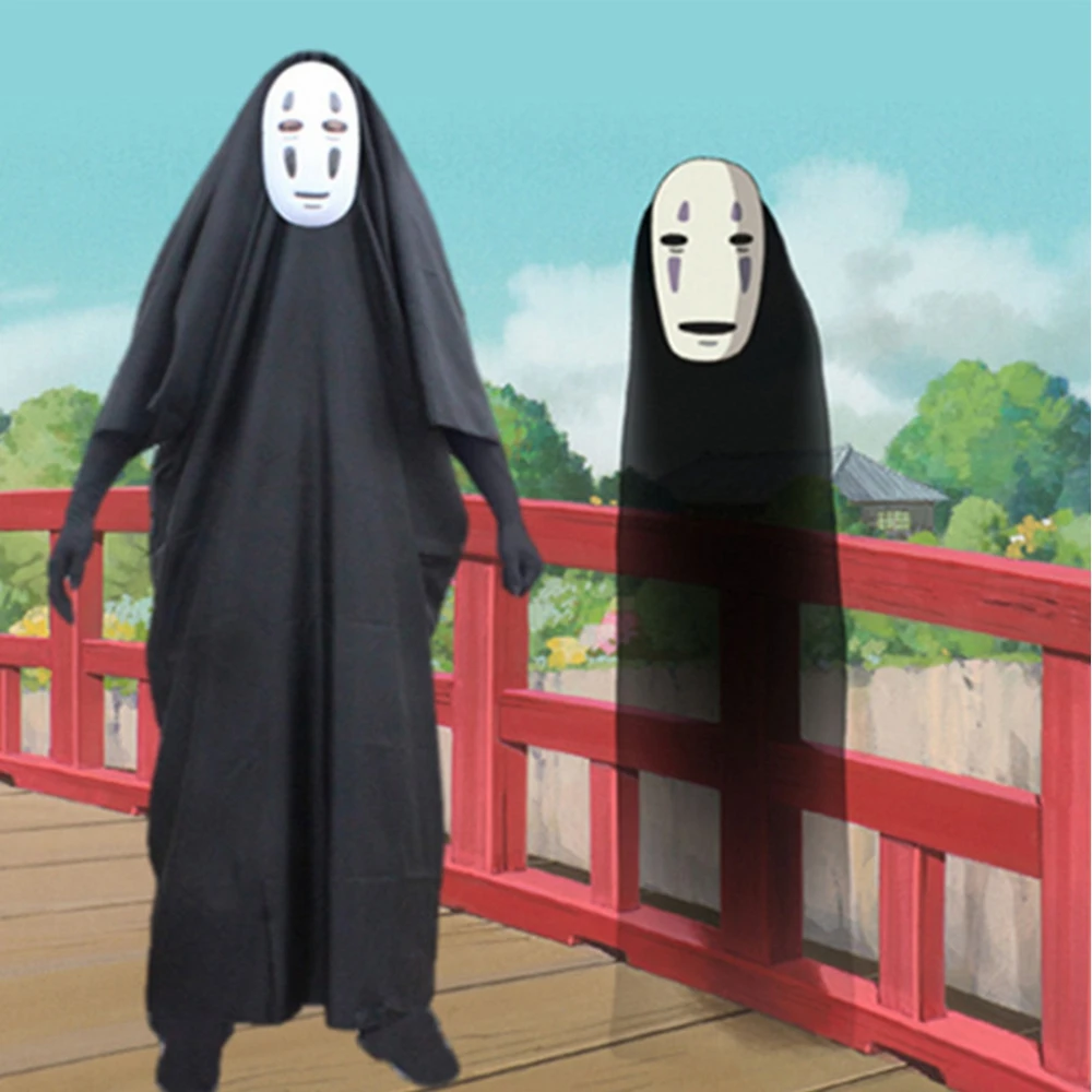 Карнавальный костюм с маской и перчатками, без лица, человек, унесенный призраками, аниме, Хаяо Миядзаки, Безликий плащ, пальто для детей, взрослых, карнавальный наряд