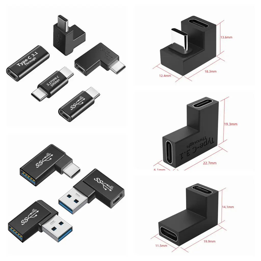 

90-градусный Переходник USB 3.1 Type C мама в USB A мама B адаптер «Папа-мама» OTG Type C в usb 3,0