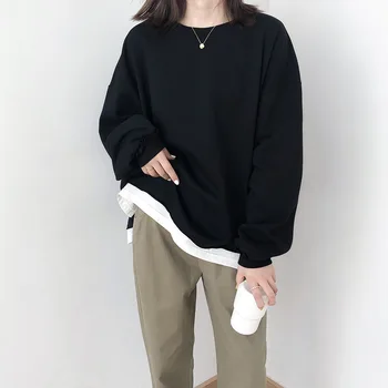 

New pure cotton long-sleeved round neck solid color sweater women 2019 gray