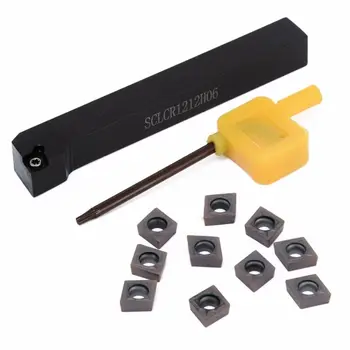 

12mm SCLCR1212H06 Lathe Turning Tool Holder + 10pcs CCMT060204 VP15TF Inserts