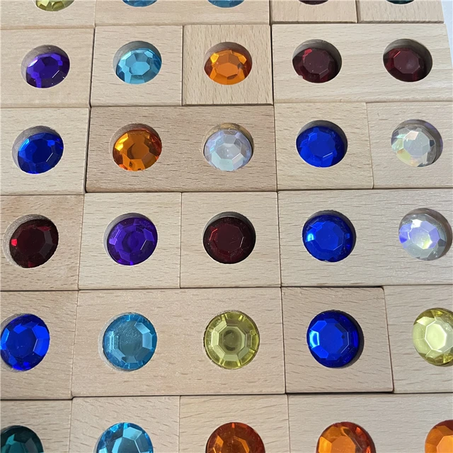128pcs Wooden Gem Blocks Rainbow Stacking Toys Natural Wood Blocks Kids Creative Game Blocks Educational Toys for Children 6