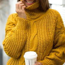 Осенне-зимний короткий свитер, Женский вязаный пуловер с высоким воротом, повседневный мягкий джемпер, Модный пуловер с длинным рукавом для женщин