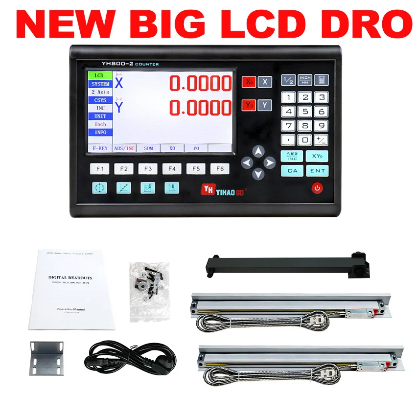 Complete 2 Axis BIG LCD Dro Set/Kit Digital Readout Display with 2 PCS 5U Micron 50mm to 1000mm Linear Optical Rulers Free Ship