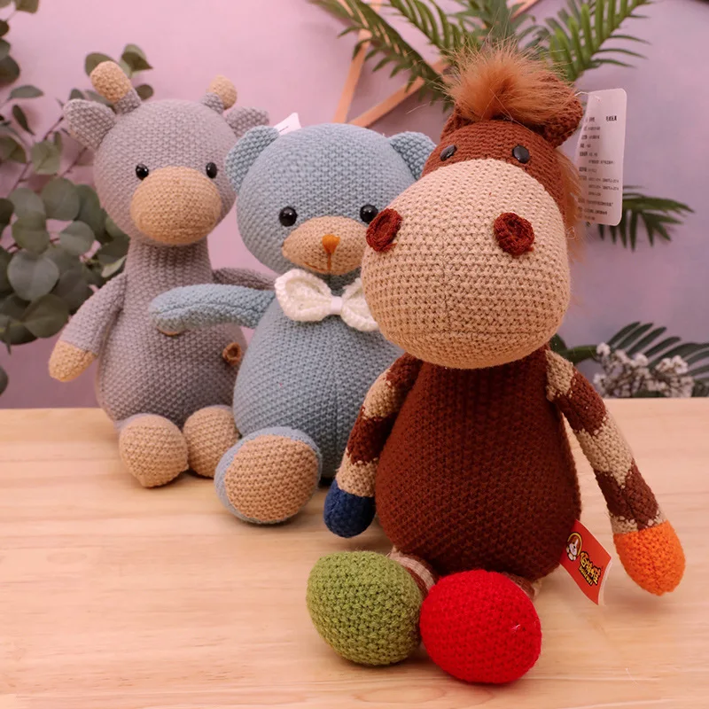 Creative Knitted Stuffed Animals Toy Cartoon Doll Baby Comfort Rattle Crochet Knit Cute Little Bear Deer Animal | Игрушки и хобби