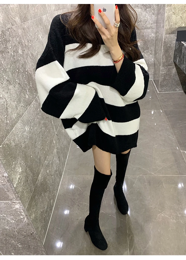 SuperAen Korean Style Pullovers Sweaters Women Autumn and Winter New Ladies Sweaters Stripes Fashion Casual Women Tops