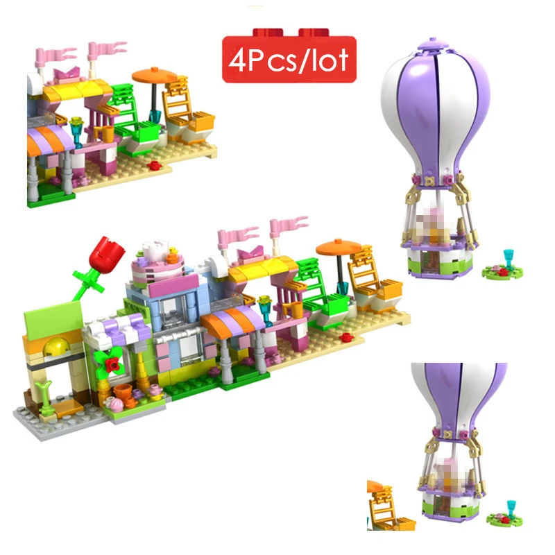 

4pcs/lot Girls Street View Architecture Model Building Blocks Market Cake Shop Money Mini Street City Toy Children Friend Gifts