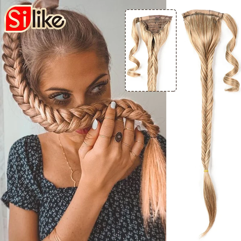 Silike Fishbone коса хвост 24 &quotСинтетический шиньон с заколками 120 г волнистые волосы