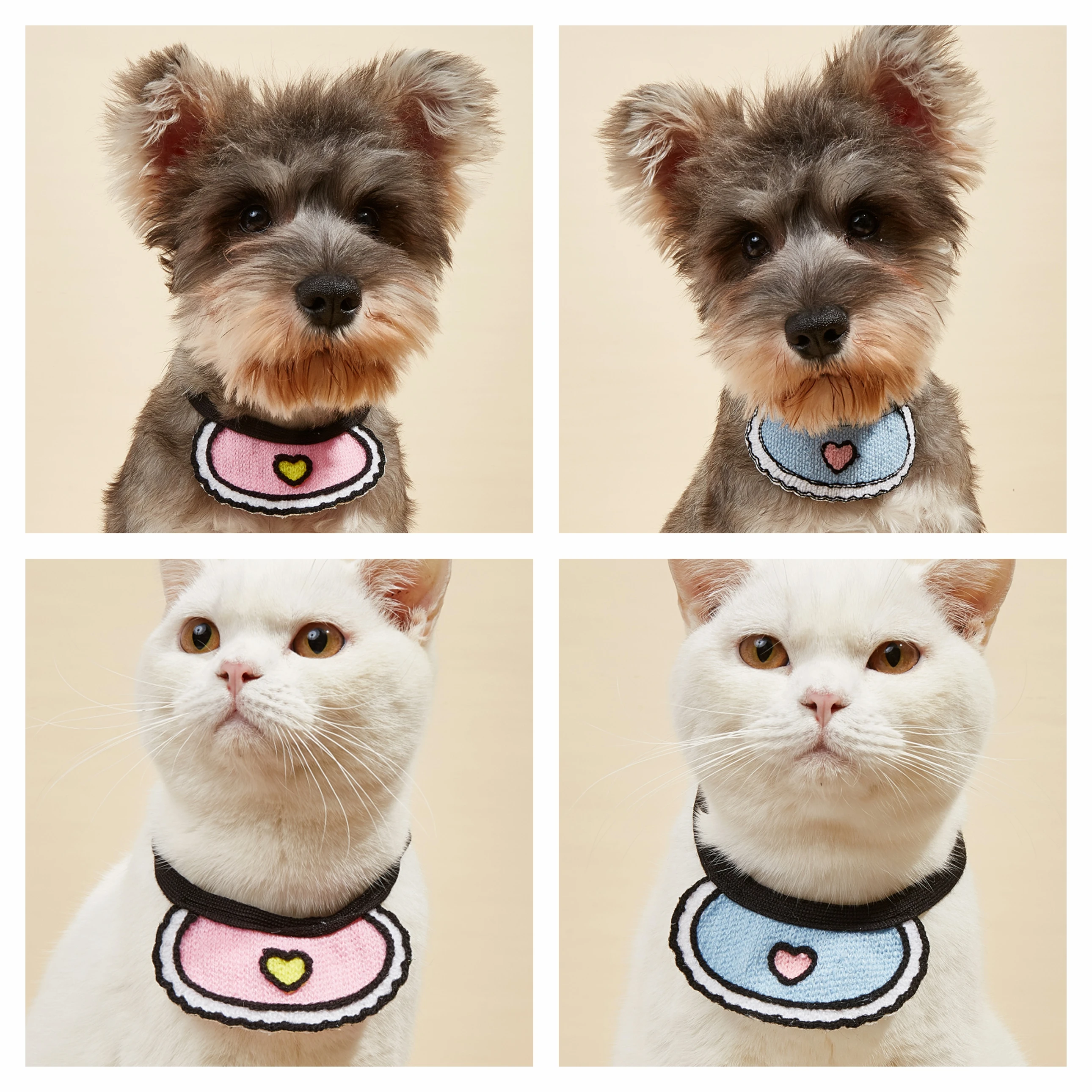 

Two Pieces Pet Bib Cute Cat Saliva Towel Bandana Woven Adjustable Dog Neckerchief Kitty Necktie Puppy Scarf