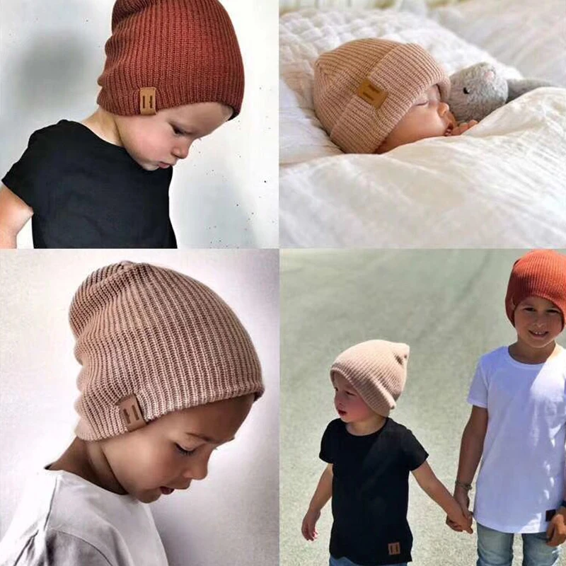 

Ins Hot Knitted Wool Baby Hats Solid Turban Beanie Warm Caps Soft Hat For Childern Girls Boys Stretch Bonnet Autumn Winter