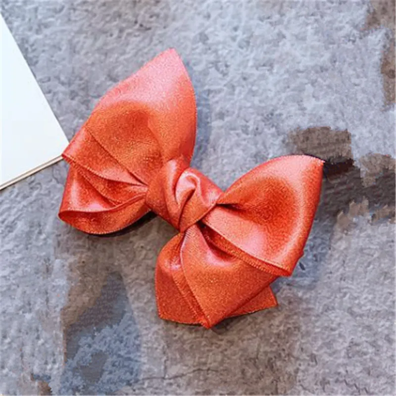 brick red luster bow 10 шт./лот, модные атласные заколки для волос с большим бантом, корейский головной убор, для девочек, конский хвост, темпераментный блеск, пряжа, бант, шпилька, головной убор, подарок - Цвет: brick red luster bow