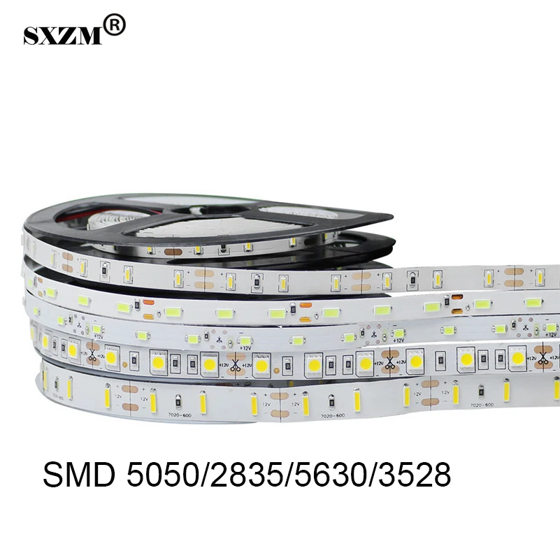 Sxzm DC12V светодио дный ленты 3014/2835/5050/5630 Гибкие светодио дный полосы света не водонепроницаемый внутренней отделки не водонепроницаемый