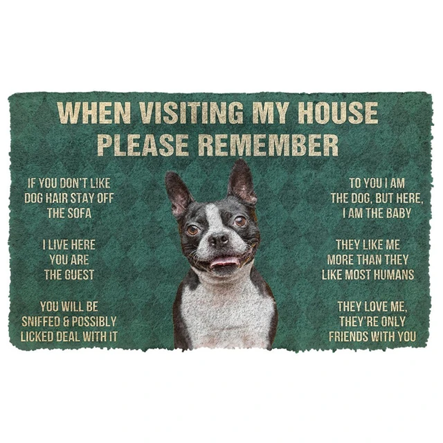 Please Remember Boston Terrier House Rules Custom Doormat Decor Print Carpet Soft Flannel Non-Slip Doormat for Bedroom Porch 4