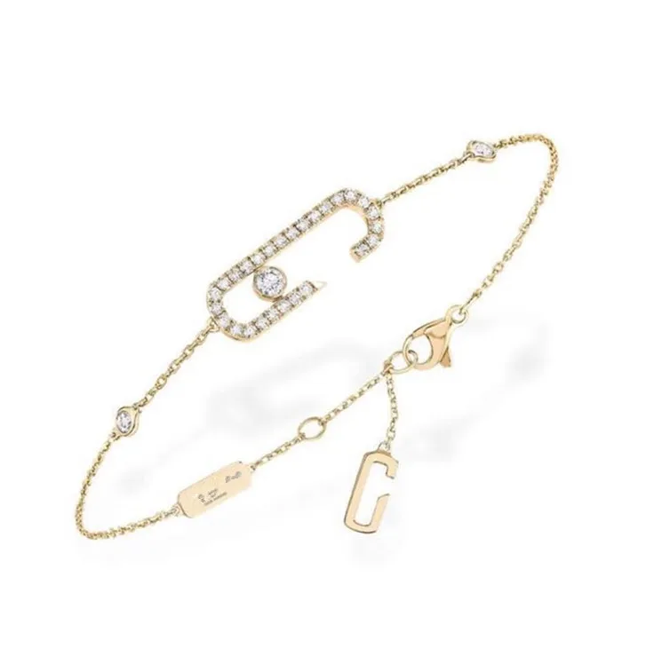 C Shape Move Stone Women Hand Chain Bracelet Brand Design Full Stones 925 Sterling Silver MESC Bracelet pulseras mujer moda