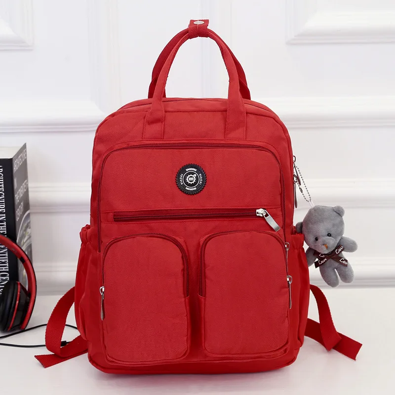 WENYUJH Preppy Style Soft Fabric Backpack Nylon Soft Travel Zipper Handle Bag Women Waterproof Multi-pocket Bag Mochila Feminina - Цвет: Red