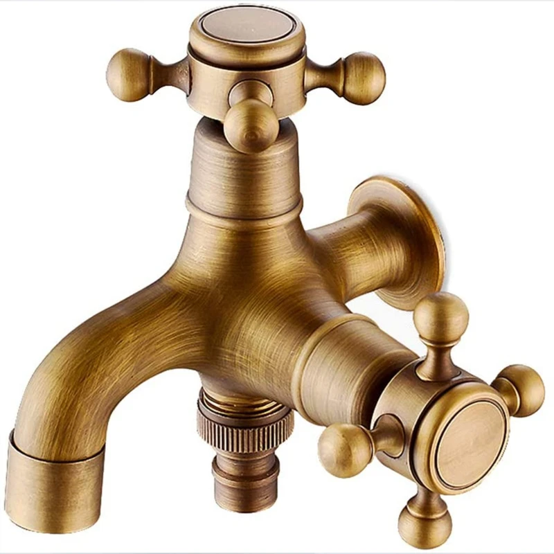European Antique Faucet Dual Purpose Style Mop Pool Faucet Bathroom Wall Mounted Outdoor Garden Tap Brass Vintage Universal Repl bathroom faucet water tap faucet