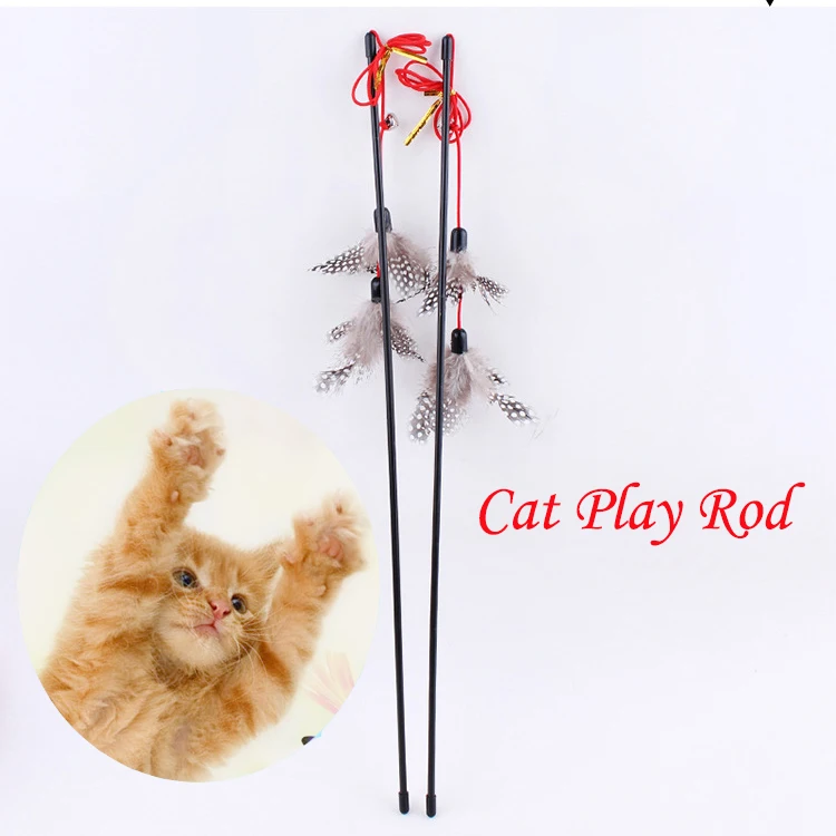 Милый котенок кошка стержень Прорезыватель маленький колокольчик перо красная Веревка Pet болтающаяся палочка