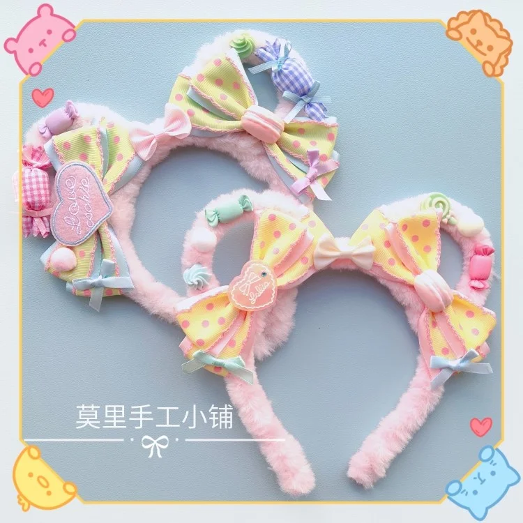 

Hand made lolita bear ear hair hoop kc wave element bowknot customized sweet lolita headdress