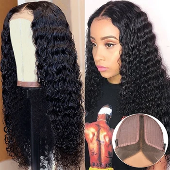 

Mongolian Deep Wave Human Hair Wigs 13*1 T Part Lace Wigs For Black Women 180 Desity Remy Hair Glueless Natural Black Color