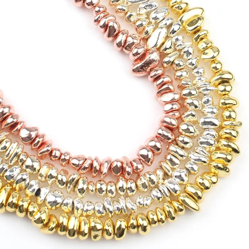 Natural Matte KC Gold Plated Hematite Stone Irregular Gravel Spacer Beads For Jewelry Making DIY Beaded Bracelet 15''