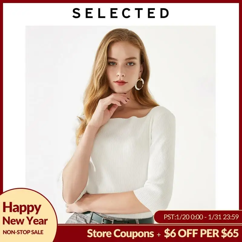 

SELECTED Slim Fit Square-cut Collar Elbow Sleeves Stretch Knit Tops S|419324510