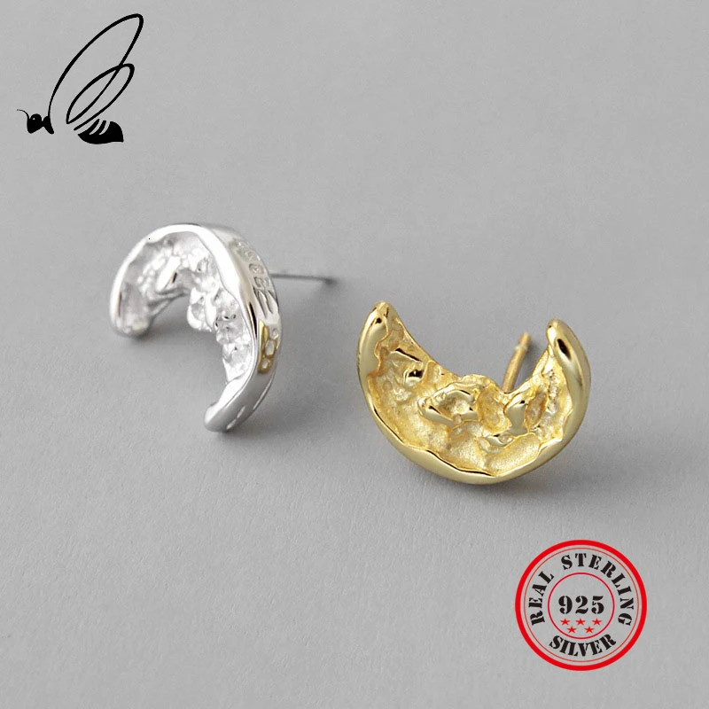 

925 Sterling Silver Stud Korean Earrings For Women Trendy Irregular Moon Aretes De Mujer Boucle D'oreille Femme 2019 Jewellery