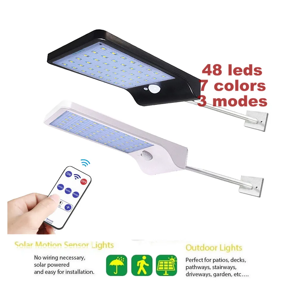 

48/36 LED Solar Power Solar Powered Light Infrared & night Sensor Wireless Outdoor IP65 lamp Street wall spot Light w metal pole