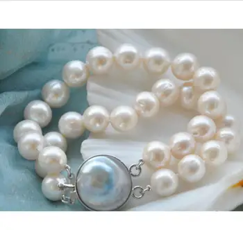 

Jewelry Free Shipping 2row 8" white round white PEARL bracelet mabe