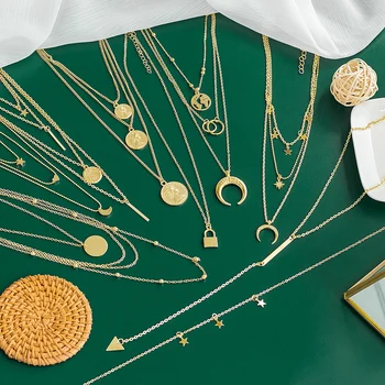 

Bohemian Gold Star Crystal Necklace For Women Fashion Female Choker Necklaces Jewelry Vintage Multi Layers Pendant Necklace Gift