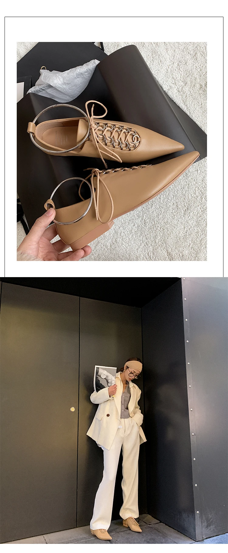Подиумный стиль супер с заостренным носком, модные сексуальные женские праздничное платье на каждый день на плоской подошве genuin кожаные черные туфли ведьмы; ботинки с металлическими ремешками на щиколотке