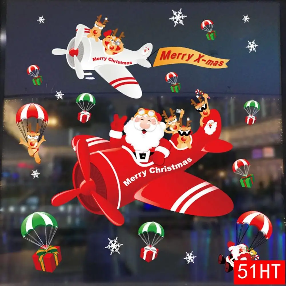 

New Year Christmas Santa Claus Elk Window Sticker Xmas Decoration Wall Sticker Ornaments Home Holiday Party Supplie Office Decor