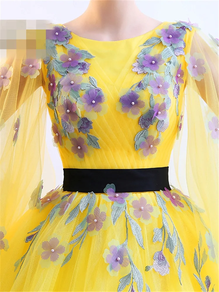 Это Yiya свадебное платье элегантные желтые цветы Бисероплетение свадебные бальные платья О-образным вырезом на шнуровке Plue Размер длинный халат De Mariee CH168