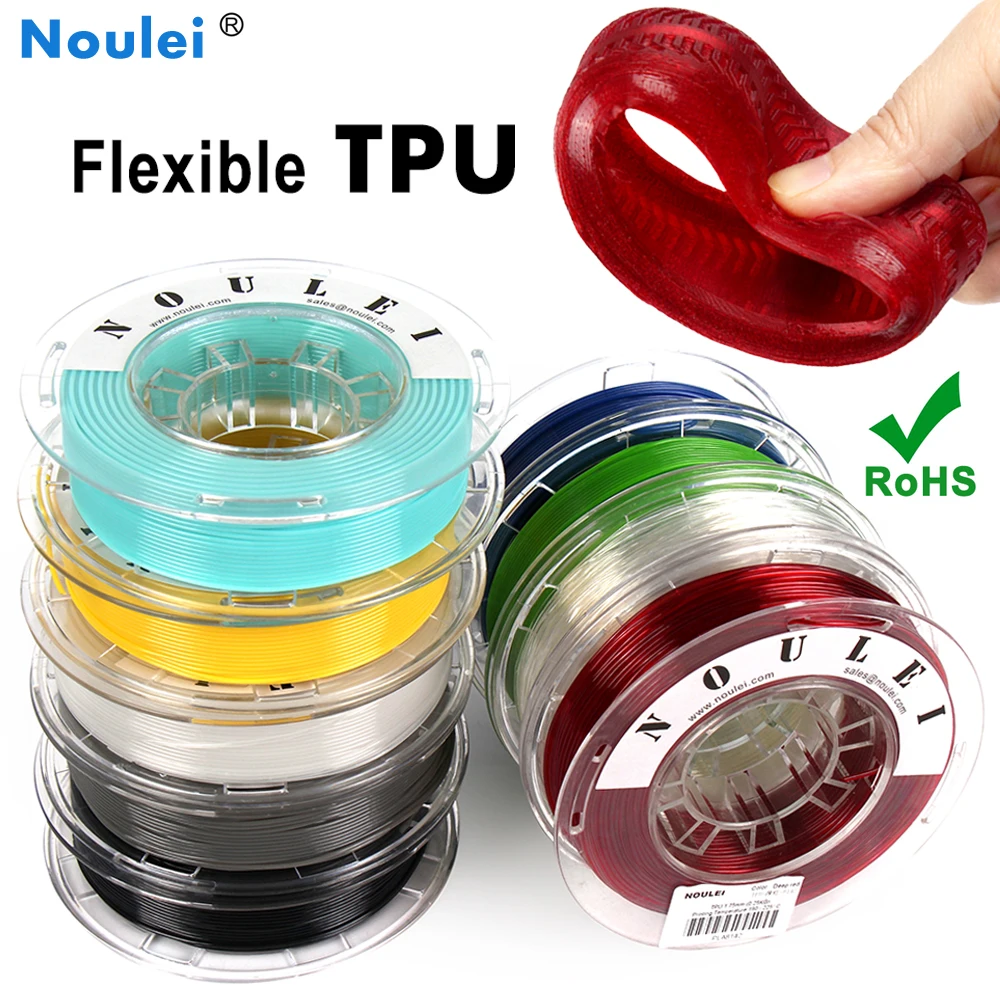 Noulei-filamento Flexible de TPU, impresión 3D, 1,75mm, 1kg, multicolor, rojo, verde, transparente, para Material de impresora 3D